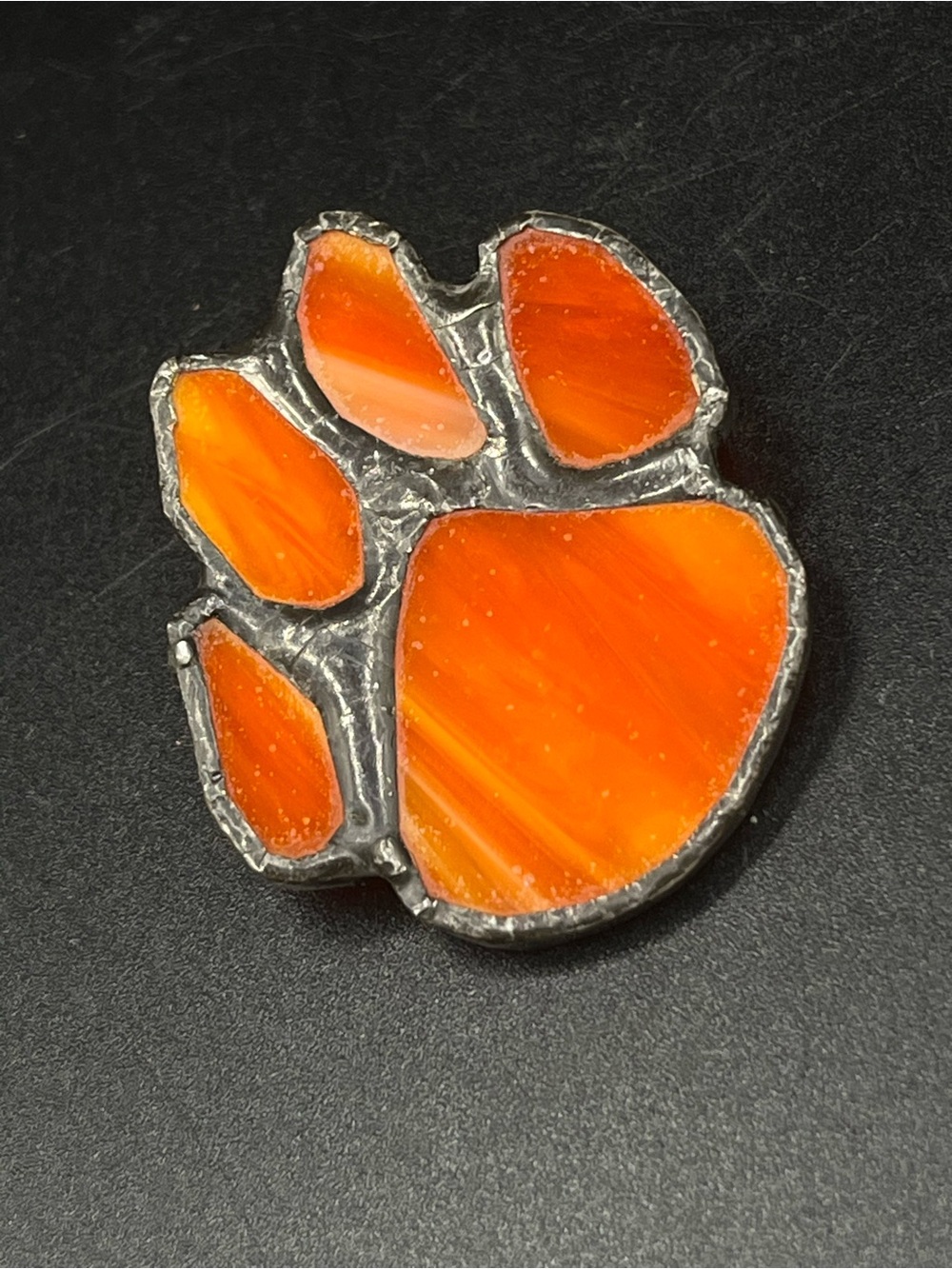 Artisan Orange Stained Glass Paw Brooch